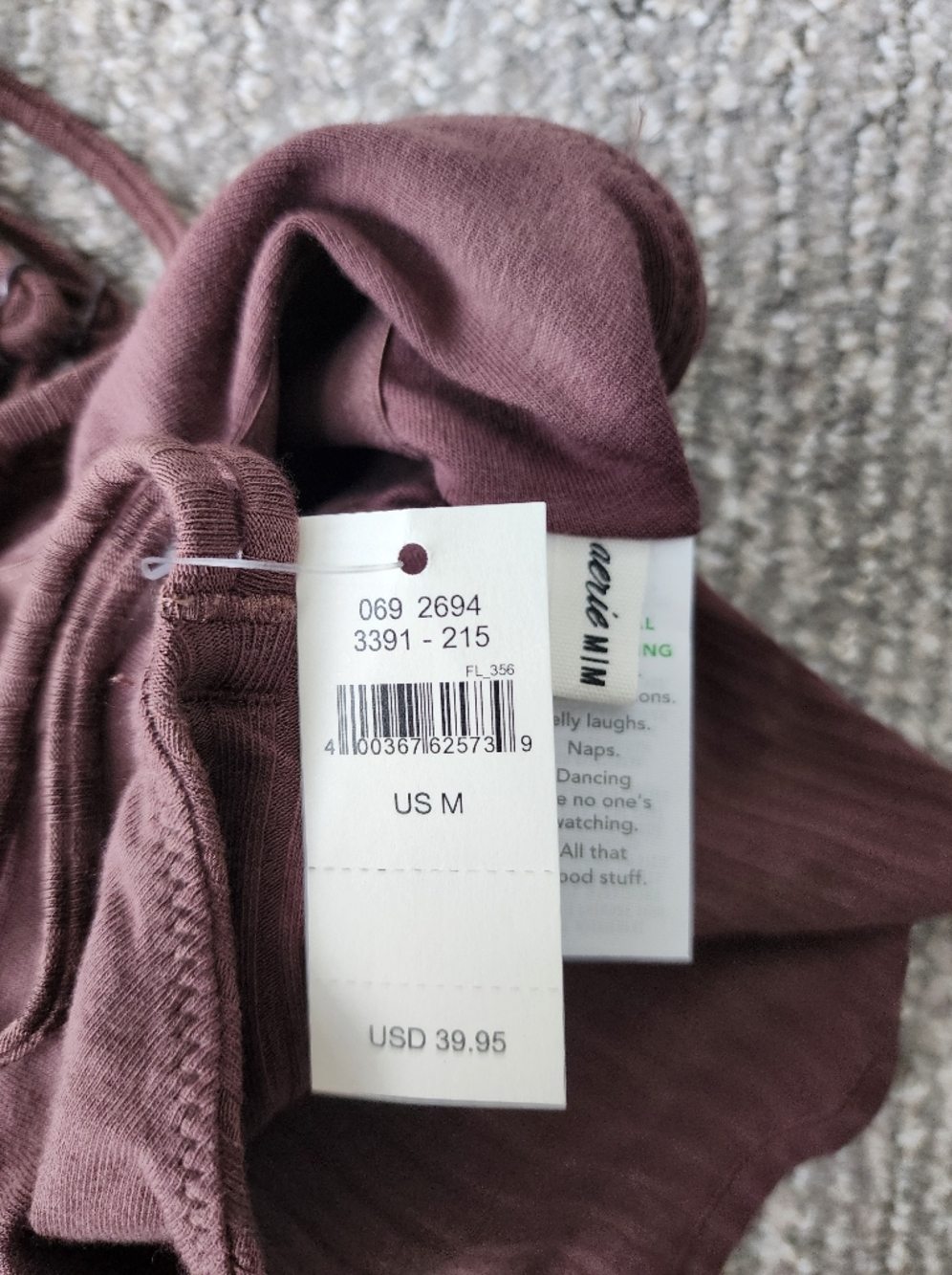 Aerie NWT Ribbed Cropped Racerback Embroidered Lace Bralette Medium In Brown - Picture 7 of 7